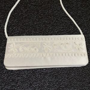 White satin floral pearl embellished crossbody purse coquette Y2K boho chic